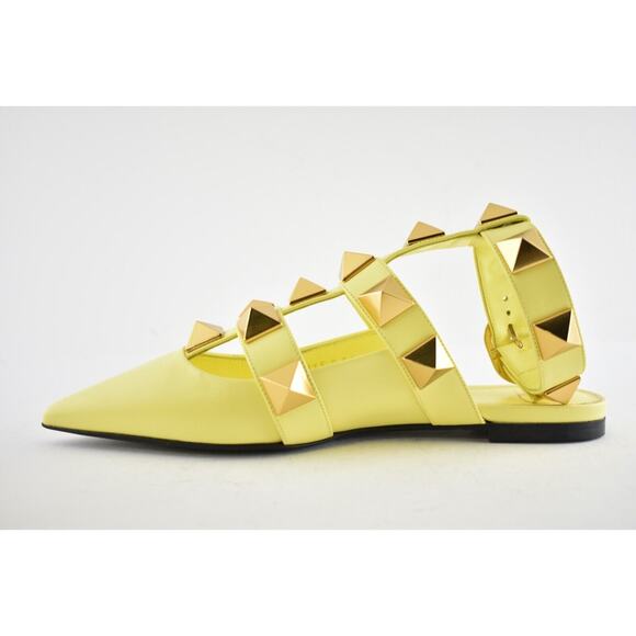 Valentino Rockstud Roman Stud Lime Yellow Ankle Strap Ballet Ballerina Flat 36 - Picture 9 of 12